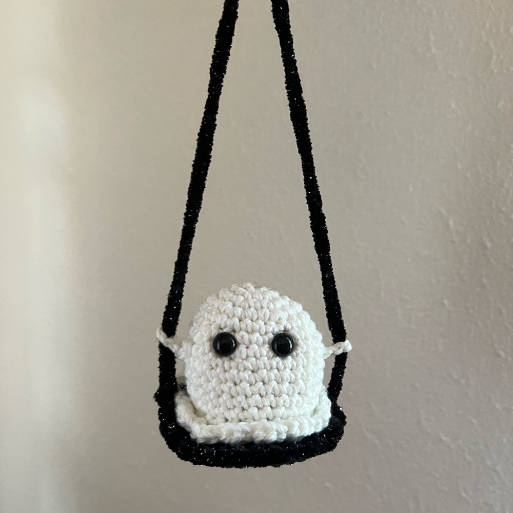 Crochet Ghost Car Mirror Hanger Glow in the Dark